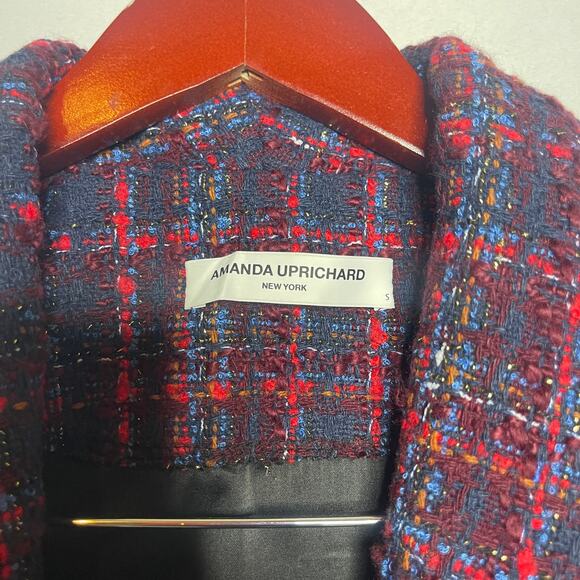 AMANDA UPRICHARD SET Tweed Collar Blazer & mini pleated skirt plaid navy red S - Picture 7 of 8